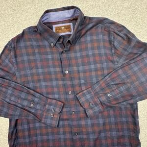 James Tattersall London Woven Button Down Shirt‎ Mens XL Cotton Navy Scarlett